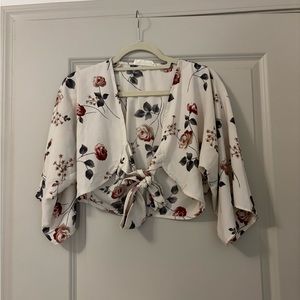 Cropped tie front floral top